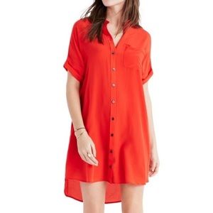 Madewell Button Down Red Silk Shirt Dress